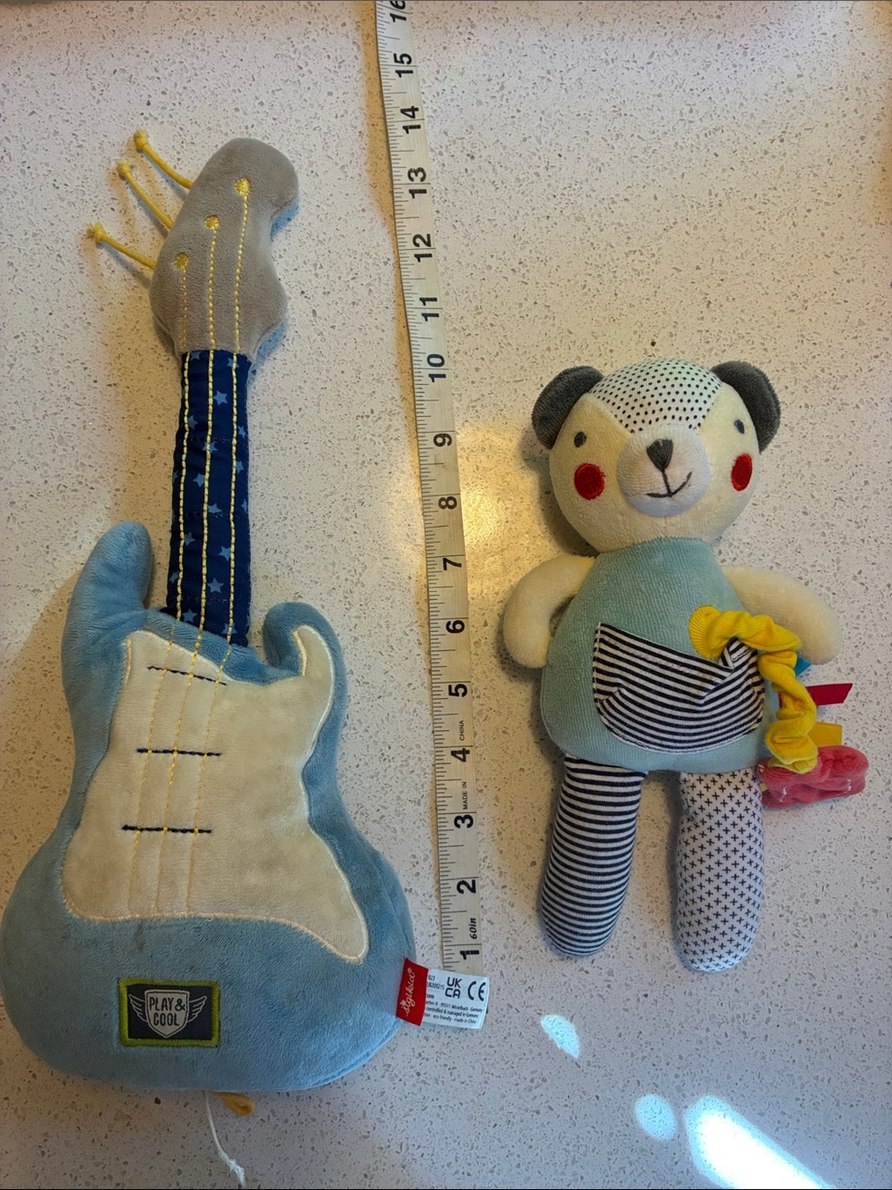 Plush Blue Guitar Rattle & Bear Toy Set -